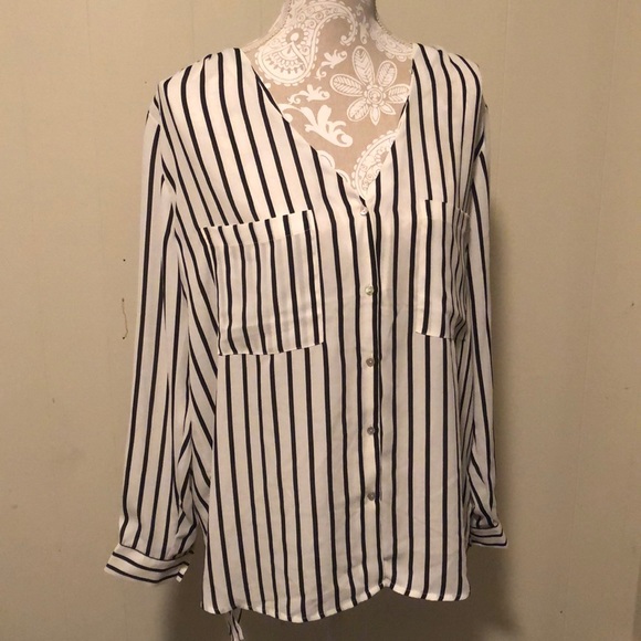 Black & White Stripe Chiffon L/S Blouse - Picture 1 of 5